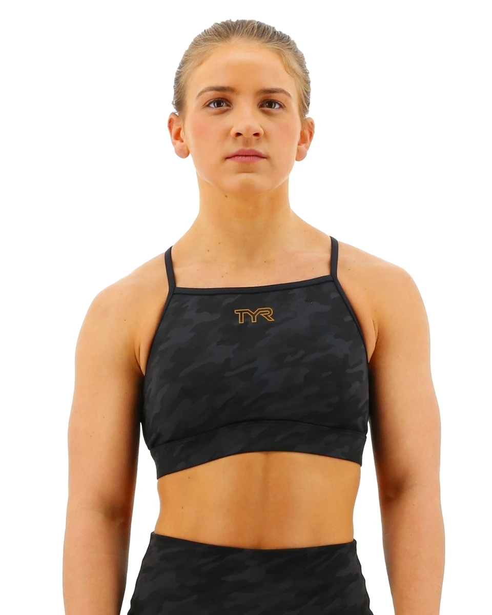 TYR Base Kinetic™ Women's High Neck Sports Bra - Blackout Camo 1 TYR Base Kinetic™ Women's High Neck Sports Bra - Blackout Camo