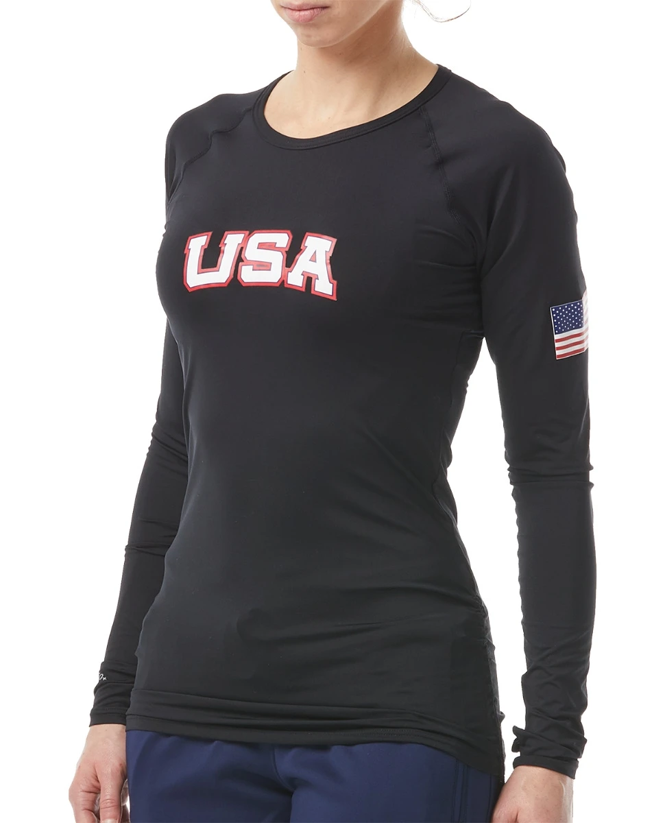 TYR Durafast Lite® Women's USA Belize Long Sleeve Rashguard - Solid 1 TYR Durafast Lite® Women's USA Belize Long Sleeve Rashguard - Solid