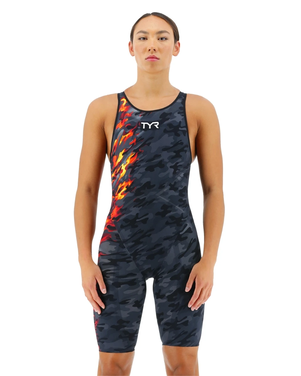 TYR Women's Venzo™ Open Back Swimsuit - Camo Fire 1 TYR Women's Venzo™ Open Back Swimsuit - Camo Fire