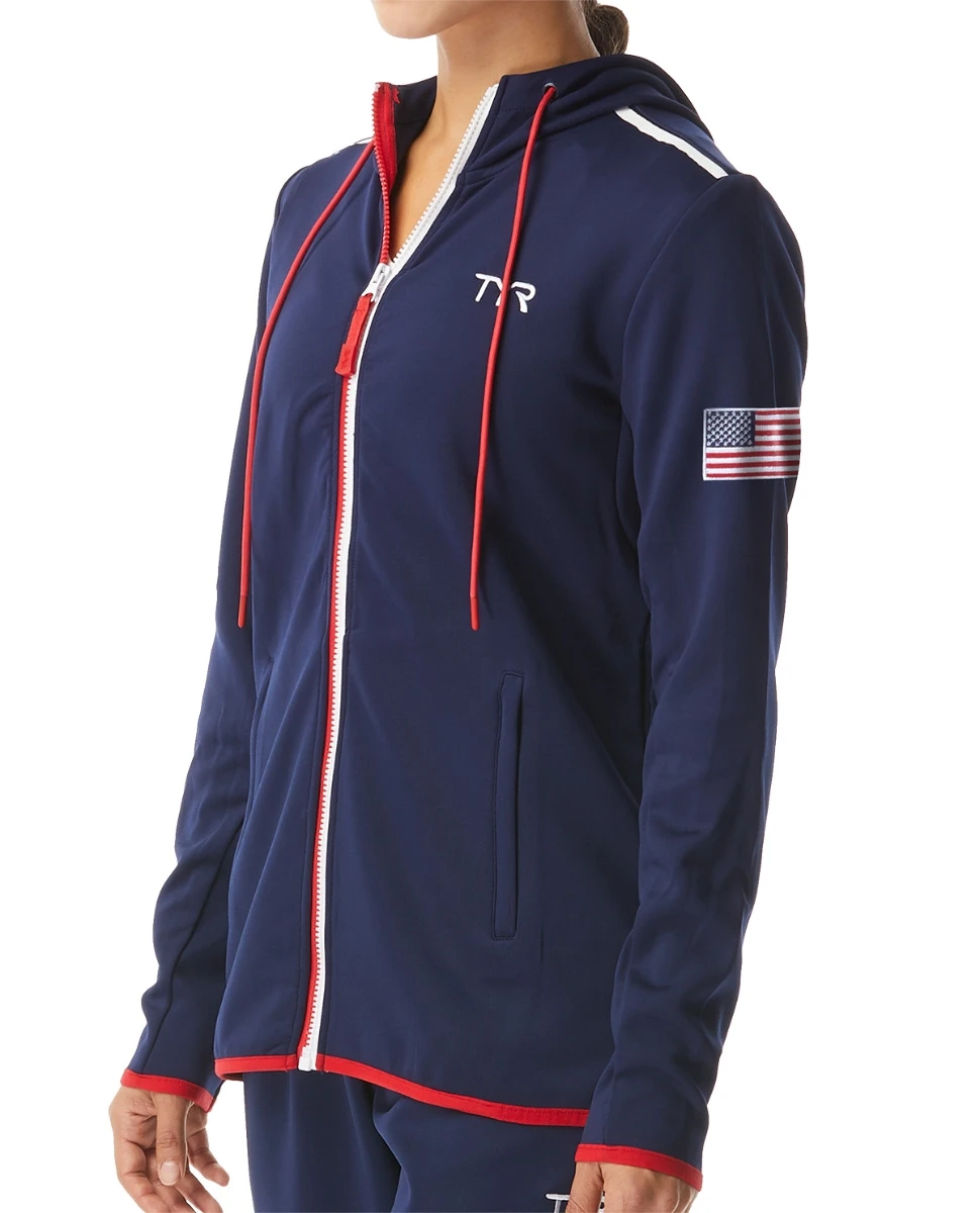 TYR Women's Alliance Podium Full Zip Hoodie - USA 1 TYR Women's Alliance Podium Full Zip Hoodie - USA